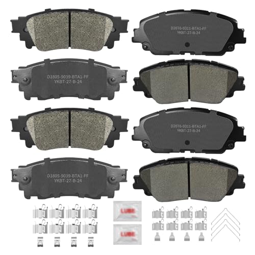 Front and Rear Disc Brake Pads Set Ceramic w/Hardware Replacement for Toyota Rav4 2019/ Camry 2018 2019 2020 2021