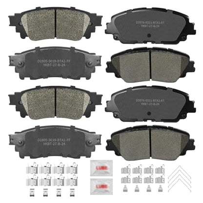 Front and Rear Disc Brake Pads Set Ceramic w/Hardware Replacement for Toyota Rav4 2019/ Camry 2018 2019 2020 2021