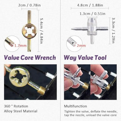 Swpeet 65Pcs Tire Valve Stem Tool Remover & Installation Set, Valve Caps Snap-in Valve Stems with Valve Stem Cores, Single and Dual Head Tire Valve Core Remover Tool, 4-Way Valve Tool for Most Cars
