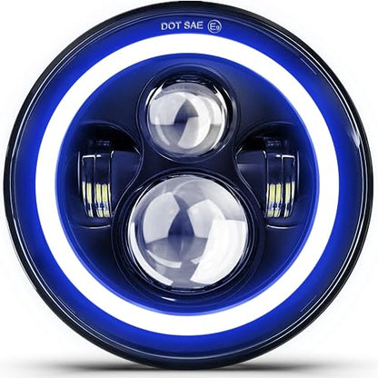 DOT 7 Inch LED Headlight Motorcycle Blue Halo High/Low Beam, Motorcycle LED Headlight Projector Angel Eyes Light JK LJ CJ Headlamp Replacement, 1PC - color: Blue&Amber Halo