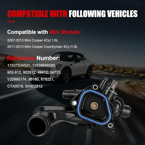 Engine Coolant Thermostat Housing Assembly w/Sensors Compatible with Mini Cooper 2007-2013,Cooper Countryman 2011-2013,DOHC 1.6L,Replace#11537534521 11538699290 902-812 V20990174 - size: 11537534521