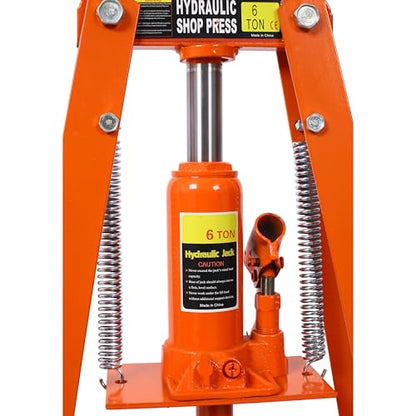 6-Ton Hydraulic Shop Press Heavy-Duty Benchtop A-Frame Power Press with Adjustable Height Press Plates and Safety Valve Orange Hydraulic Press for Garage Auto Repair and Metalworking