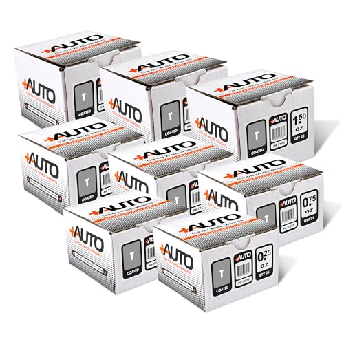 +AUTO T-Style Coated Steel Clip-On Wheel Weights, Aluminum Wheels, Passenger Cars, Light Trucks, SUV's, Exceeds OE Spec, USA Professional Grade, 1 Box - Qty 25 (0.25-3.00 oz Set) - size: SET: 0.25 - 3.00 oz