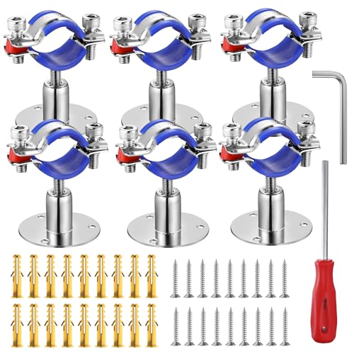 6PCS 304 Stainless Steel Wall Mount Ceiling Mount Pipe Supports,Suitable for OD Pipe 15-19mm,Adjustable Height 30-50mm,Adjustable Pipe Strap Clamp with Screws - color: Adjustable Height 30-50mm, style: 15-19mm