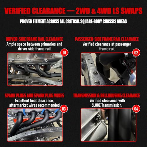 Long Tube Headers for LS Swaps Black Aluminized Thermal Barrier Coating with MLS Gaskets & Header Bolts Fits 73–87 Chevy GMC C10 K10 and 88–91 Square-Body Blazer Jimmy Suburban (Not OBS) - size: Black New Design C10 K10 LS Swap Headers