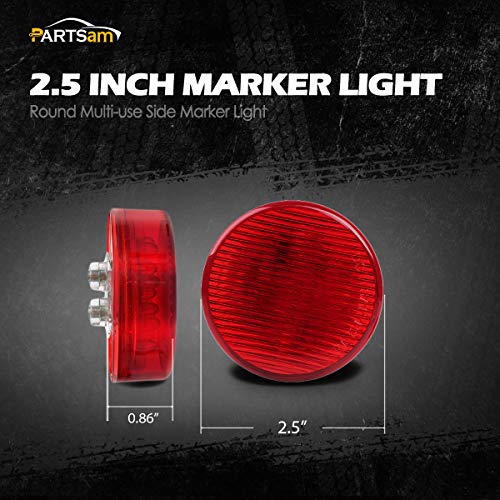 Partsam 10x 2.5 Round Red 13 LED Side Marker Clearance Lights [DOT Approved] for 12V Trailer Truck, Universal Use, Sealed Waterproof - color: Red