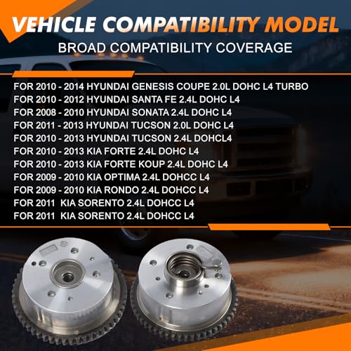 24350-25000 24370-2G000 Intake Exhaust Camshaft Sprocket VVT Timing Gear 2pcs Compatible with Hyundai Genesis Coupe Santa Fe Sonata Tucson 2.4L Engine After-Market Parts - color: 24350-25000
