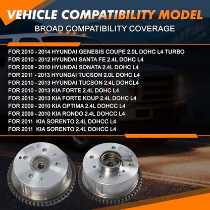 24350-25000 24370-2G000 Intake Exhaust Camshaft Sprocket VVT Timing Gear 2pcs Compatible with Hyundai Genesis Coupe Santa Fe Sonata Tucson 2.4L Engine After-Market Parts - color: 24350-25000