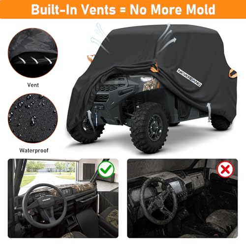 NEVERLAND UTV Cover Heavy Duty Ranger Cover Waterproof 4-6 Seater Side by Side Covers 4 Door All Weather Storage with Reflective Strip Compatible with Polaris RZR General Can-Am Yamaha SxS - size: L: 154"Lx 67"Wx 76"H (Double row seats）