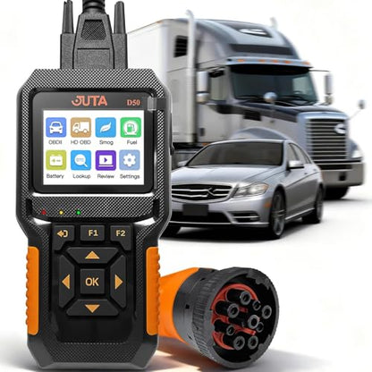 JUTA Heavy Duty Truck Scanner Diesel OBD2 Diagnostic Scan Tool, 2-in-1 Check Engine Code Reader for Car and Truck, Real-Time Data Stream, Battery Test
