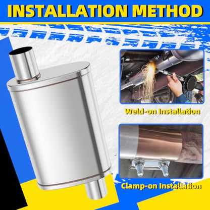2.5 inch Universal Mufflers Single Chamber, 2.5” Offset In /2.5” Offset Out, 20" Overall Length Straight-Through Mild Steel Performance Muffler, Suitable for Cars and Trucks(2.5''Inlet/Outlet) - size: Offset In / Offset Out
