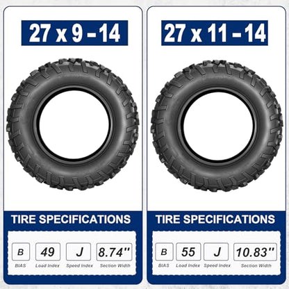‌MaxAuto UTV/ATV Tire Set - 4-Pack (2x27x9-14 Front & 2x27x11-14 Rear) - All-Terrain Off-Road Performance, 6-Ply Tubeless Construction, Enhanced Traction & Durability for Side-by-Side Vehicles - size: 27x9-14 Front & 27x11-14 Rear