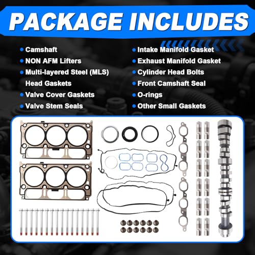 4.3 NON AFM DOD Kit w/Camshaft, Lifters, Head Gasket & Bolt, Compatible with 2014-2020 Chevy Silverado 1500, GMC Sierra 1500 4.3L V6 HGS4243 12633773