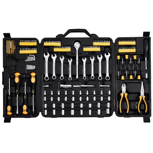 VEVOR Mechanics Tool Set 221Pieces - 1/4" and 3/8" Drive Sockets - SAE and Metric Mechanic Tool Kit with Bits - Wrenches, Ratchet Handle, Accessories, and Plastic Storage Case - for Automotive Repair - size: 221-PCS