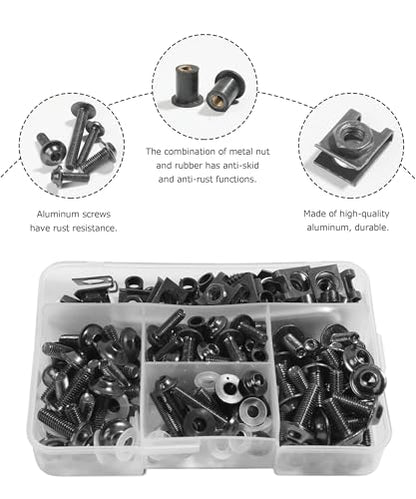 SCUARI Motorcycle Fairing Bolt Kit,Car Accessories Fairing Bolt Kit,177 PCS Motorcycle Fairing Cowling Screws Bolts,Aluminum Fairing Bolts Nut Clips Kit,Suitable for Most Sports Motorcycles