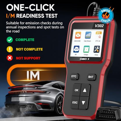 OBD2 Scanner and Battery Tester, Vehicle Code Reader for Check Engine Light - color: Red