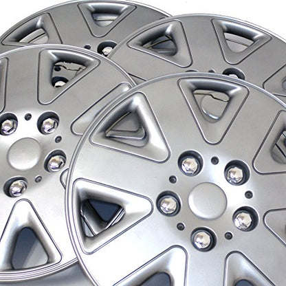 WC3-15-1026-S - Pack of 4 Hubcaps - 15-Inches | Silver | Style 026 Style Snap-On (Pop-On) Type Metallic Silver Wheel Covers Hub-caps - size: 15-Inches | Silver | Style 026