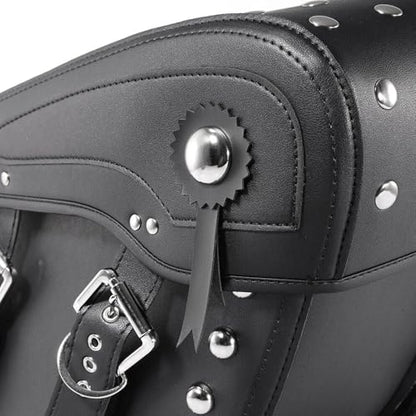 Pair of Motorcycle Saddlebags with Studded Rivet Design, 30L Large Capacity Water-Resistant PU Leather Bags, Quick-Release with Braided Straps