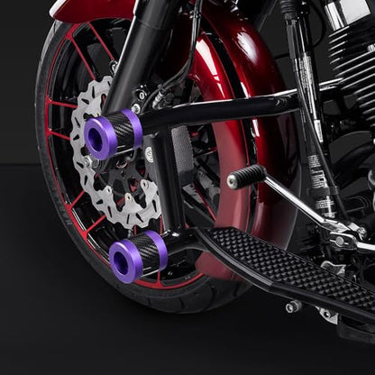 Advanblack Protek Two Step Highway Peg Crash Bar with CNC Slider Fit for 2014-2025 Harley Touring Road Glide Street Glide Electra Glide – Engine Guard Performance Upgrade (Purple CNC w/Carbon Inlay) - color: Purple CNC w/ Carbon Inlay