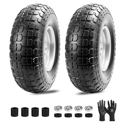 4.00-6 Flat Free Wheelbarrow Tire, 13" Wheelbarrow Wheels and Tires with 5/8" or 3/4" Bearings, 1.75" Centered Hub for Garden Carts, Hand Truck Replacement Wheel(2 PCS) - size: 2 PCS