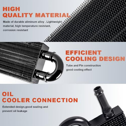 BARTOO Universal 5/16" Transmission Oil Cooler Kit, Aluminium alloy 2 Pass Tube and Fin Oil Cooler Kit (Black) - color: Black, size: 2 Pass