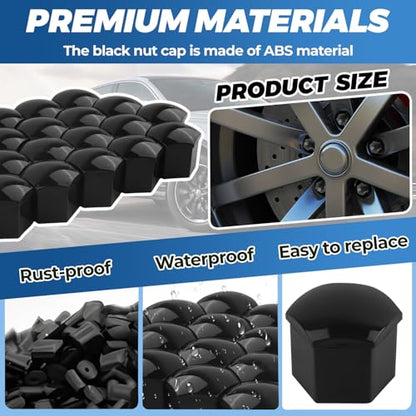 20PCS Lug Nut Covers 17mm Black Hex Lugnut Covers with Removal Tool for Protecting Decorating Wheel Bolts Automotive Exterior Accessories for Most Car Lug Nut Caps (17mm)