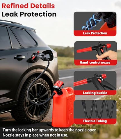 3.2GPM Battery Powered USB Charging Fuel Transfer Pump with Hand Shut Off Nozzle, 51" Long Hose, 4 Adapters, Portable Gas Pump Ideal For Gasoline, Diesel, Kerosene Transfer - color: Black Red