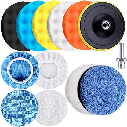 SIQUK 13 Pieces Buffing Pads 5 Inch Car Polishing Pad Kit Foam Polish Pads Wax Buffer Polisher Attachment for Drill - size: 5 Inch