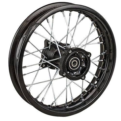 Steel Rear Rim Wheel Disk Brake Apollo SSR 50cc 125cc 150cc XR CRF DB17 Dirt Pit Bike Chines Made Dirt Bikes 12mm 15mm Axle Shaft (12 inch 12mm Axle, Black) - color: Black, size: 12 inch wheel, 0.47 inch axle
