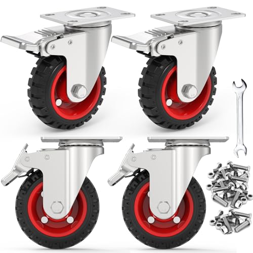 5" Swivel Caster Wheels Set of 4, Heavy Duty Casters with Brakes