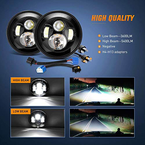 Nilight 2PCS 7 Inch Round Cree Headlight High Low Beam for Wrangler JK TJ CJ 1997-2017 Rubicon Sahara Hummber H1 H2 Motorbikes - color: JK Headlight White 2Pcs
