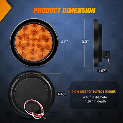Nilight 4" Round Trailer Tail Light Amber Turn Signal Lights Flush Mount - color: Amber 2Pcs, size: 4 Inch