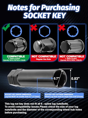 2pcs 6 Point Spline Lug Nuts Key Tuner Socket Tool - size: 6 Point