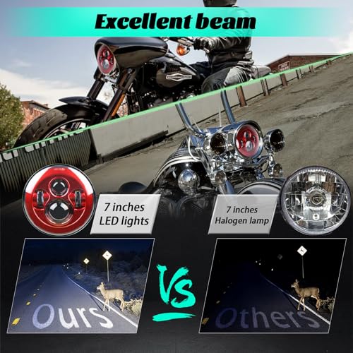 SKTYANTS 7 Inch Motorcycle Headlight LED Red Headlight Motorcycle Projector Compatible with Tourng Street Electra Glide Road king Classic - color: 7 inch