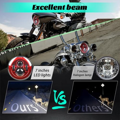SKTYANTS 7 Inch Motorcycle Headlight LED Red Headlight Motorcycle Projector Compatible with Tourng Street Electra Glide Road king Classic - color: 7 inch