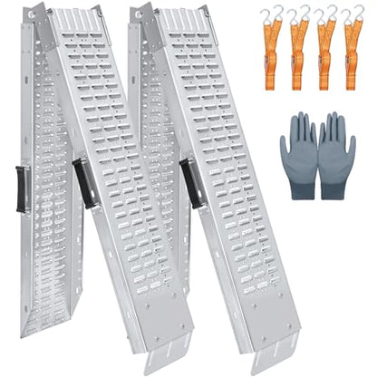 72.5" Heavy Duty Folding Loading Ramps, 1500lb Capacity, Ideal for Motorcycles, Lawn Mowers, ATVs, UTVs, and More – Pack of 2 with Safety Straps and Gloves