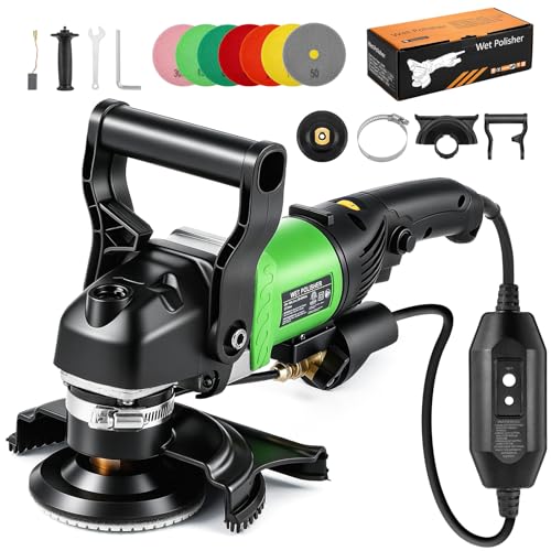 Bonvoisin 800W 4'' Wet Polisher Electric Wet Stone Polisher 6 Variable Speed Wet Grinder Buffing Machine Countertop Concrete Polisher for Stone, Granite, Marble, Tile with 7Pcs Diamond Polishing Pads