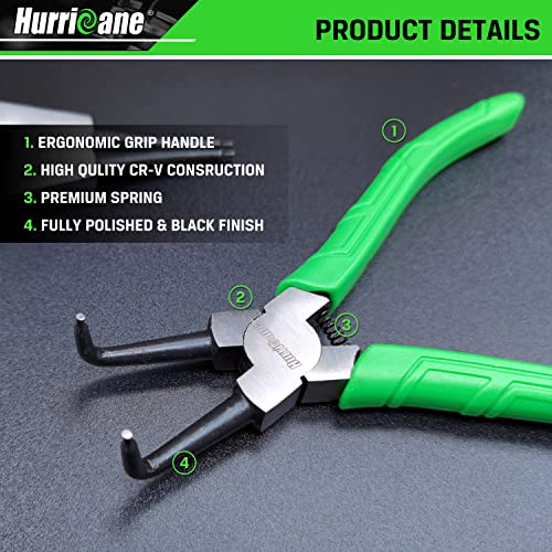 HURRICANE 4 Pieces Snap Ring Pliers Set, 7 Inch Internal & External Circlip Pliers Kit, CR-V Straight & Bent Jaw Pliers, Ideal for Ring Remover Retaining and Remove Hoses, with Portable Storage Pouch