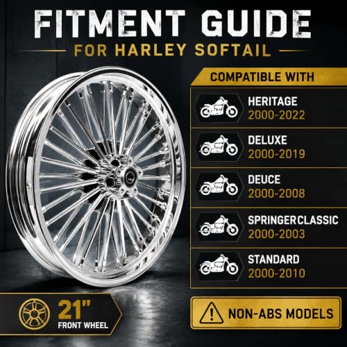 TOFR 21x3.5 Fat Spoke Chrome Front Wheel For Harley Softail Choppers - color: Chrome, size: Front:21x3.5
