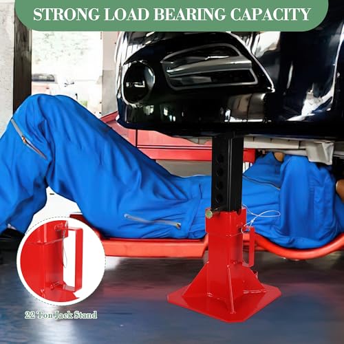 22 Ton Jack Stands, Heavy Duty Pin Type Jack Stand Pair with Safety Lock for Trucks, Trailers and Heavy Equipment Stands, Adjustable Height up to 19", 44,000 lbs Load Capacity, Red