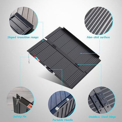 WHALEMOTOR Black Portable Wheelchair Ramp, 3FT No-sew Non-Slip Aluminum Wheelchair Ramp, Folding Portable Wheelchair Ramps for Home, Weight Capacity Up to 800 LBS, Loading Dock Plates - size: 3FT Using height 3-9"
