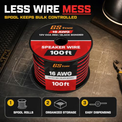 GS Power 16 Gauge Wire Automotive - 200ft CCA Primary Bonded Wire - size: 16 Gauge-100 ft-Bonded
