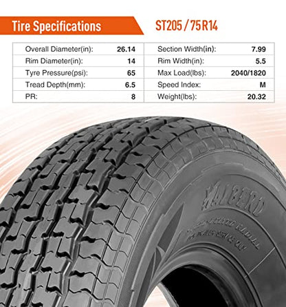 HALBERD Trailer Tires ST205/75R14, 8PR Load Range D, Radial Tires, Set of 4 - size: 205/75R14 8PR