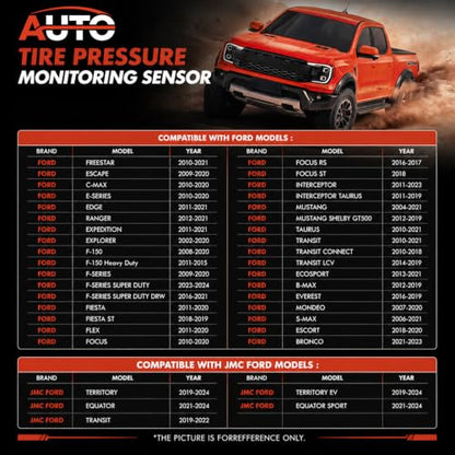 4Pack 315/433MHZ Universal Pre-Programmed TPMS Tire Pressure Monitoring Sensors Compatible with Ford Model