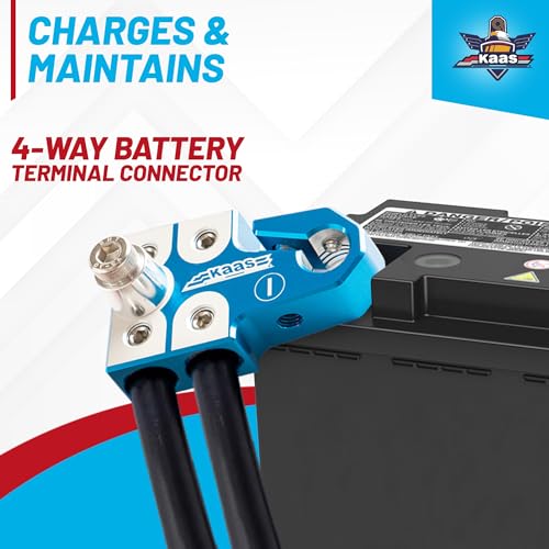Kaas Lead Acid Battery Terminal Clamps, Positive and Negative Set, for SAE/DIN/EN Tapered Top Post, 4-Way Connectors, Compatible with 8AWG to 4/0 AWG, Includes OEM Top Post Adapter