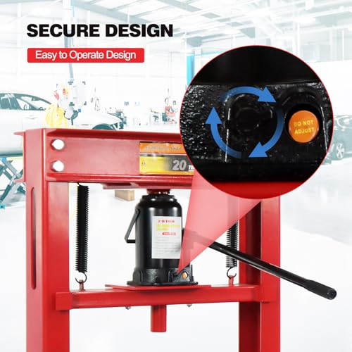 GarveeTech 20 T Hydraulic Press, 20 T H-Frame Garage Floor Hydraulic Shop Press, Adjustable Hydraulic Press with Plates, Red