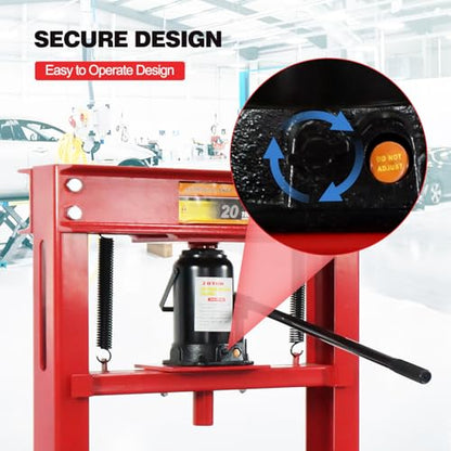 GarveeTech 20 T Hydraulic Press, 20 T H-Frame Garage Floor Hydraulic Shop Press, Adjustable Hydraulic Press with Plates, Red