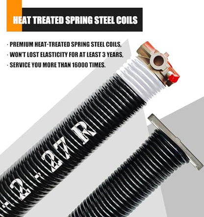 Garage Door Torsion Spring Set, Pair of 2" Electrophoresis Coated Garage Door Spring Replacement with 2 Non-Slip Winding Bars and Bearing, Minimum 16000 Cycles (.218x2x27") - size: .218x2x27"
