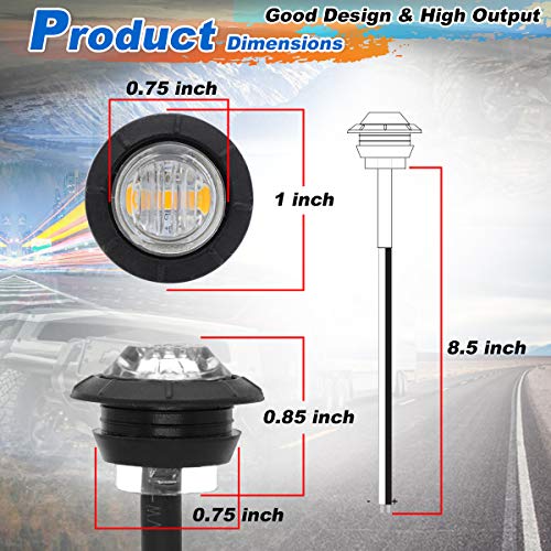 TMH (Pack of 20 3/4 Inch Mount Clear Lens Amber LED Clearance Bullet Marker lights, Side LED marker lights for trailer Truck RV Car Bus Van - color: Clear/Amber