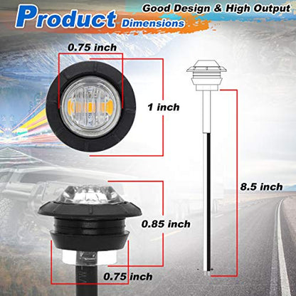 TMH (Pack of 20 3/4 Inch Mount Clear Lens Amber LED Clearance Bullet Marker lights, Side LED marker lights for trailer Truck RV Car Bus Van - color: Clear/Amber